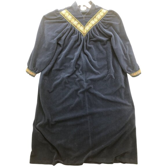 Vanity Fair Womens XL Robe Navy Blue Velour 1/2 Zip Grannycore Luxury Vintage - Picture 1 of 9